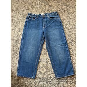 Universal Thread Women Mid Rise 90s Baggy Cropped Jeans Size 12 Button Fly Denim